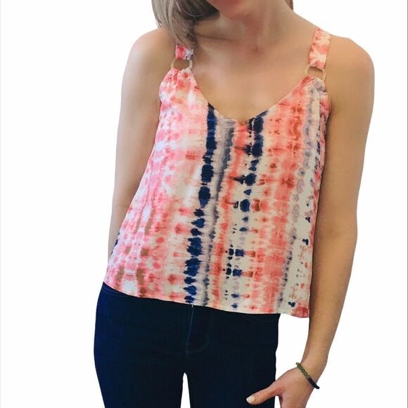 NWT SADIE & SAGE Tie Dye Coral Tie Back Tank Top - Picture 5 of 5